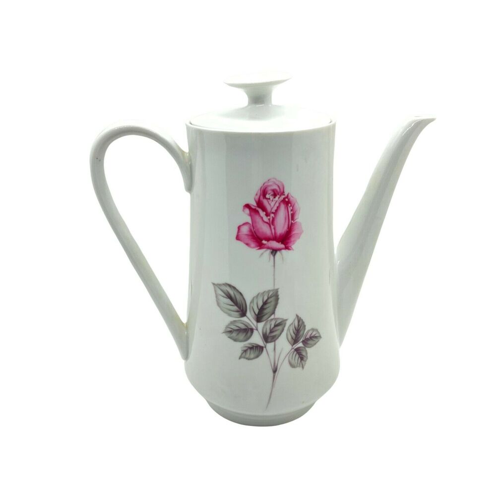 Winterling Coffee Chocolate Pot Bavarian White Porcelain Rose Painted Vintage